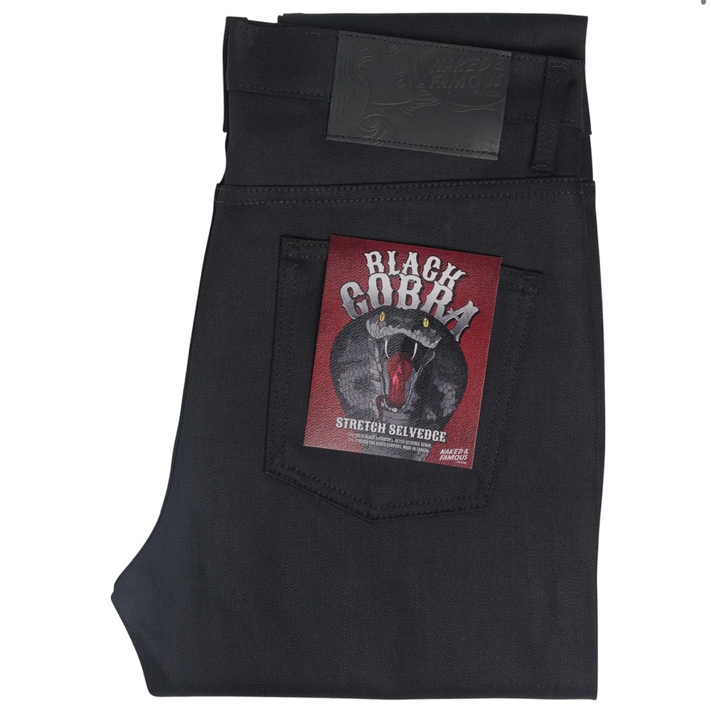 Naked & Famous Men’s denim Black Cobra Stretch Selvedge Size 33 waist